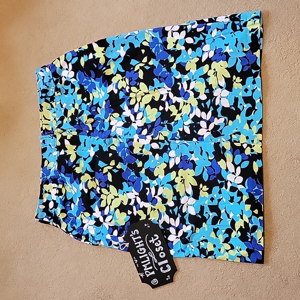 Notations Large Floral Skirt Black Blue Teal Lime Green
